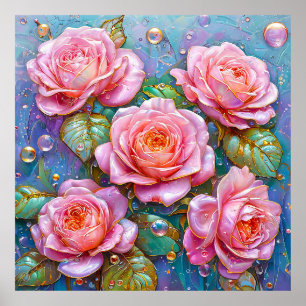 Lebhafte und faszinierende rosa Rosendarstellung Poster