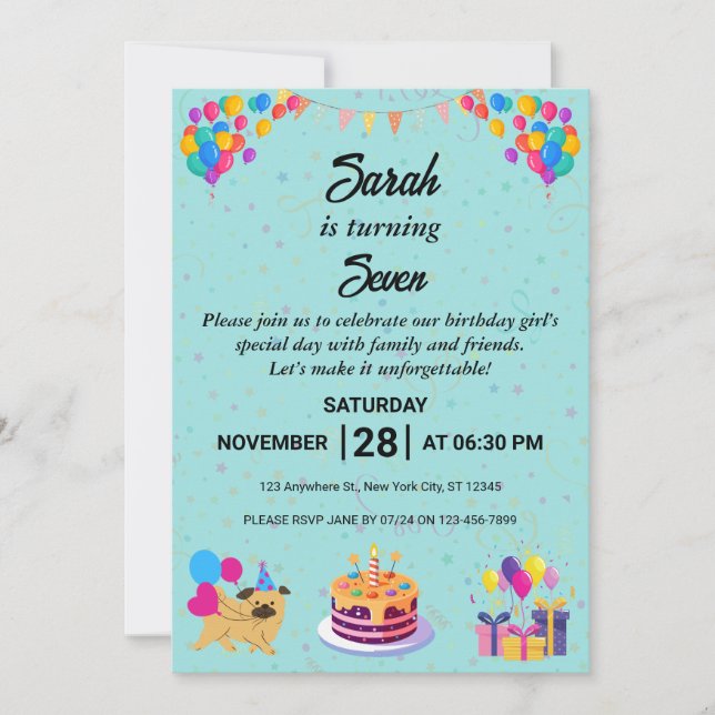 Lebhafte und festliche Geburtstagsfeier Einladung (Vorderseite)