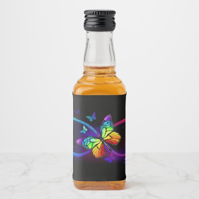 Lebhafte Unendlichkeit mit Regenbogenschmetterling Alkoholflaschenetikett (Vorderseite)