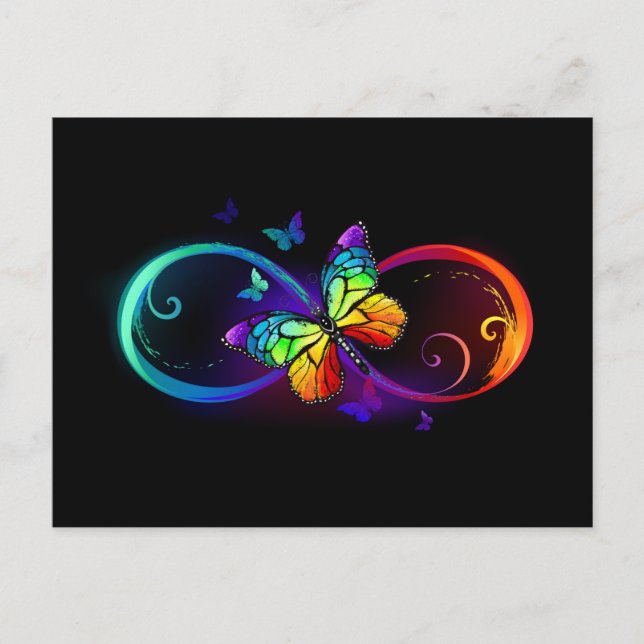 Lebhafte Unendlichkeit mit Regenbogenschmetterling Ankündigungspostkarte (Vorderseite)