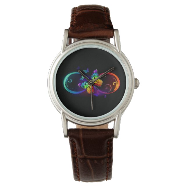 Lebhafte Unendlichkeit mit Regenbogenschmetterling Armbanduhr (Vorderseite)