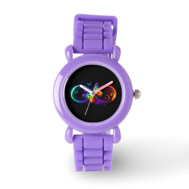 Lebhafte Unendlichkeit mit Regenbogenschmetterling Armbanduhr (Vorderseite)