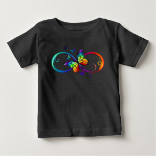 Lebhafte Unendlichkeit mit Regenbogenschmetterling Baby T-shirt