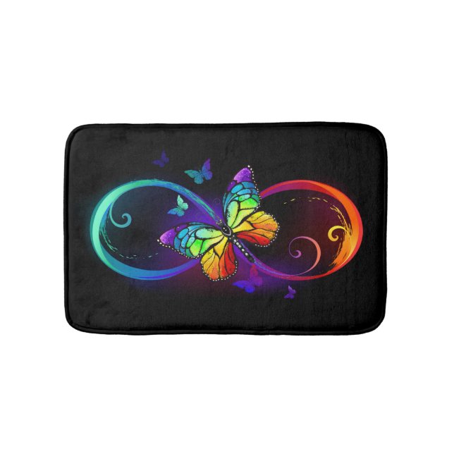 Lebhafte Unendlichkeit mit Regenbogenschmetterling Badematte (Vorderseite)