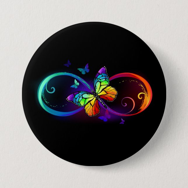 Lebhafte Unendlichkeit mit Regenbogenschmetterling Button (Vorderseite)