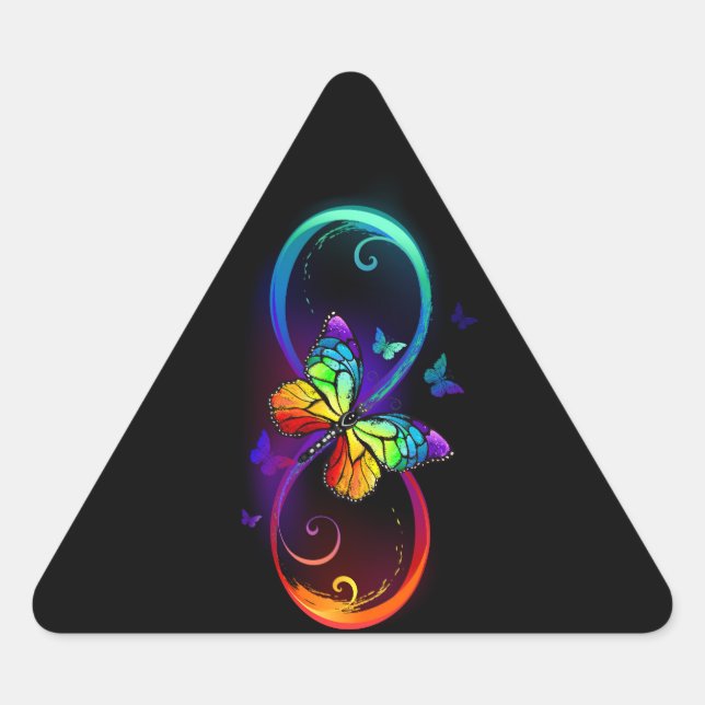 Lebhafte Unendlichkeit mit Regenbogenschmetterling Dreieckiger Aufkleber (Vorderseite)