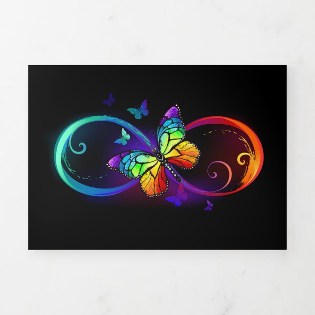 Lebhafte Unendlichkeit mit Regenbogenschmetterling Dreifach Gefaltete Ankündigung (Cover)