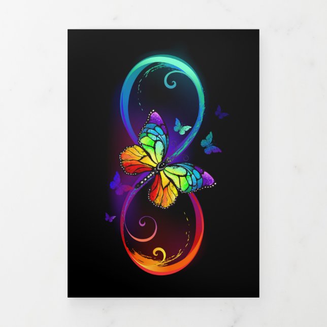 Lebhafte Unendlichkeit mit Regenbogenschmetterling Dreifach Gefaltete Einladung (Cover)