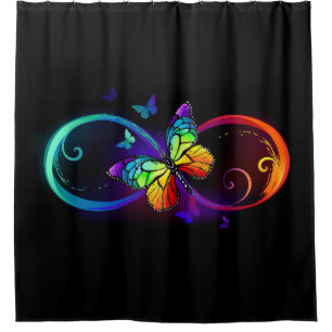 Lebhafte Unendlichkeit mit Regenbogenschmetterling Duschvorhang