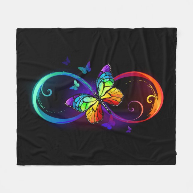 Lebhafte Unendlichkeit mit Regenbogenschmetterling Fleecedecke (Vorderseite (Horizontal))