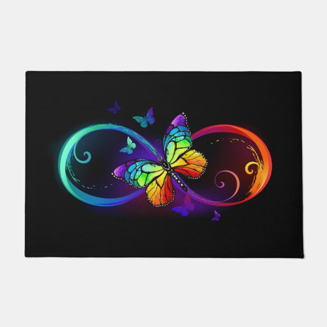 Lebhafte Unendlichkeit mit Regenbogenschmetterling Fußmatte (Vorderseite)