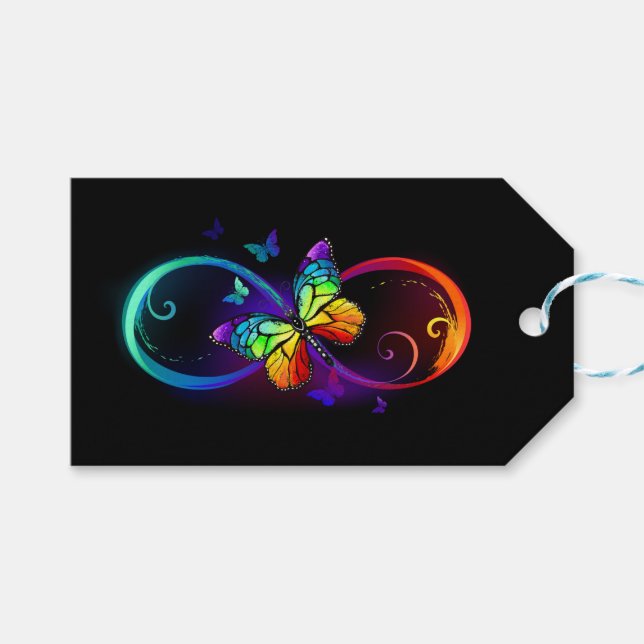Lebhafte Unendlichkeit mit Regenbogenschmetterling Geschenkanhänger (Vorderseite (Horizontal))