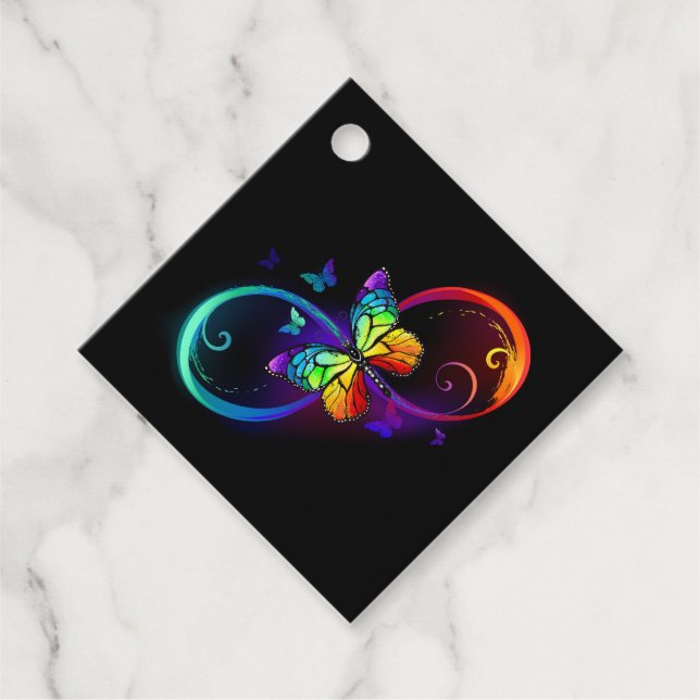 Lebhafte Unendlichkeit mit Regenbogenschmetterling Geschenkanhänger (Vorderseite)