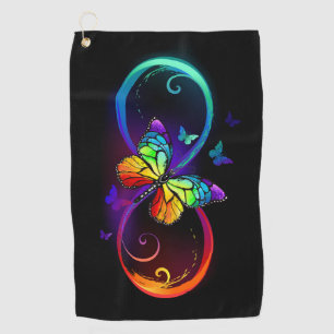 Lebhafte Unendlichkeit mit Regenbogenschmetterling Golfhandtuch