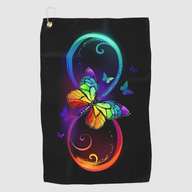 Lebhafte Unendlichkeit mit Regenbogenschmetterling Golfhandtuch (Vorderseite)