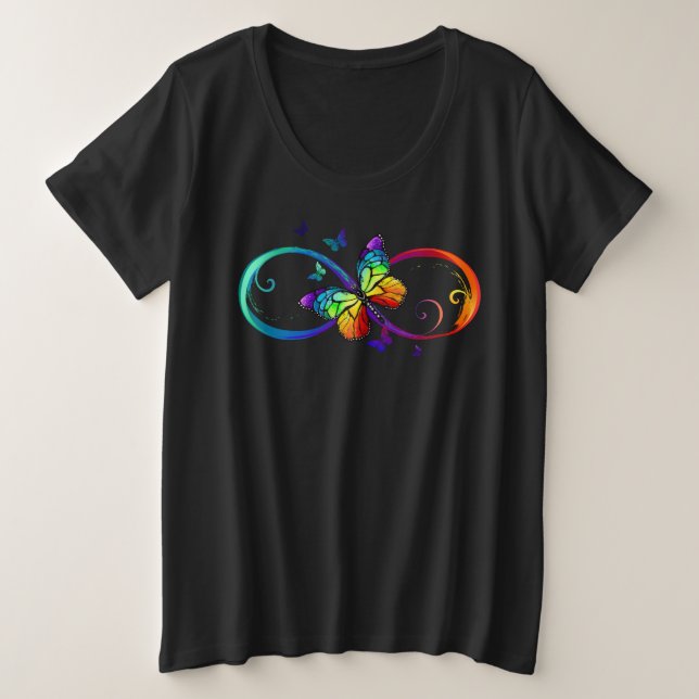 Lebhafte Unendlichkeit mit Regenbogenschmetterling Große Größe T-Shirt (Design vorne)