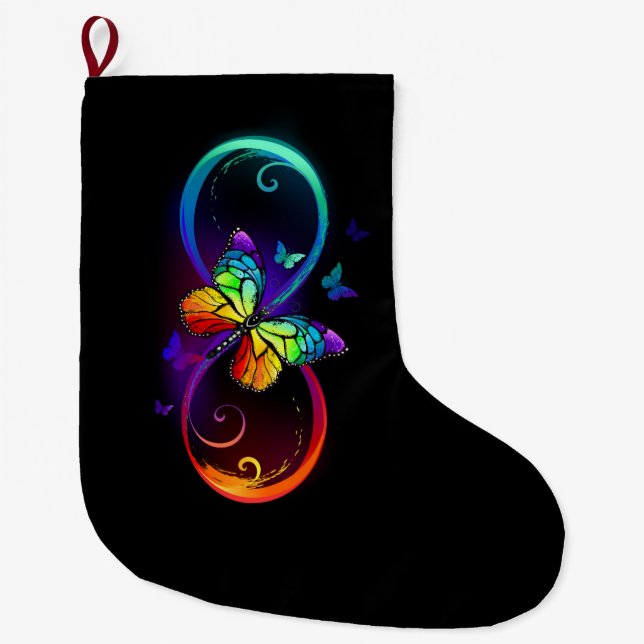 Lebhafte Unendlichkeit mit Regenbogenschmetterling Großer Weihnachtsstrumpf (Vorderseite)