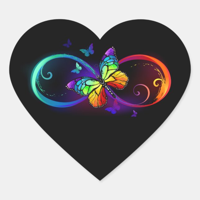 Lebhafte Unendlichkeit mit Regenbogenschmetterling Herz-Aufkleber (Vorderseite)