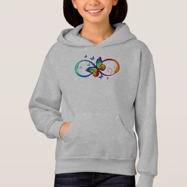 Lebhafte Unendlichkeit mit Regenbogenschmetterling Hoodie (Vorderseite)