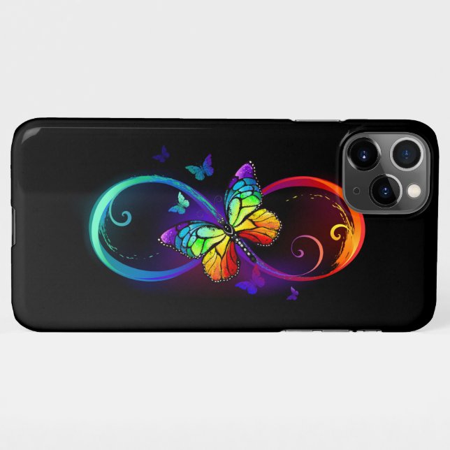 Lebhafte Unendlichkeit mit Regenbogenschmetterling iPhone Hülle (Rückseite (Horizontal))
