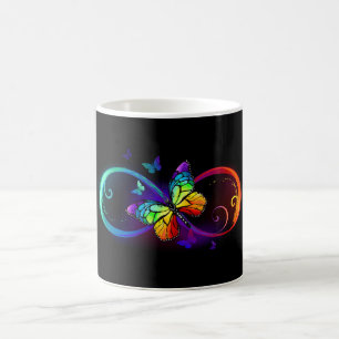 Lebhafte Unendlichkeit mit Regenbogenschmetterling Kaffeetasse