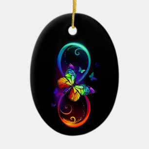 Lebhafte Unendlichkeit mit Regenbogenschmetterling Keramik Ornament