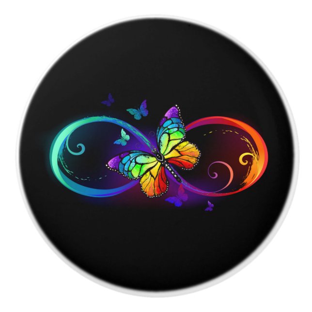 Lebhafte Unendlichkeit mit Regenbogenschmetterling Keramikknauf (Vorderseite)