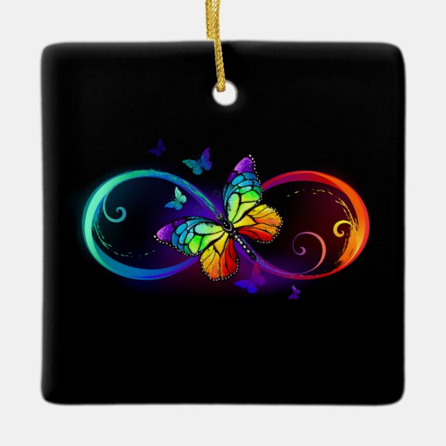 Lebhafte Unendlichkeit mit Regenbogenschmetterling Keramikornament (Vorderseite)