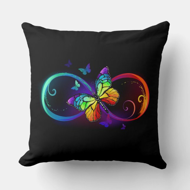 Lebhafte Unendlichkeit mit Regenbogenschmetterling Kissen (Vorderseite)