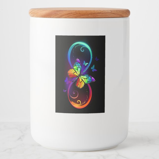 Lebhafte Unendlichkeit mit Regenbogenschmetterling Lebensmitteletikett (Vorderseite)