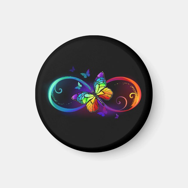 Lebhafte Unendlichkeit mit Regenbogenschmetterling Magnet (Vorne)