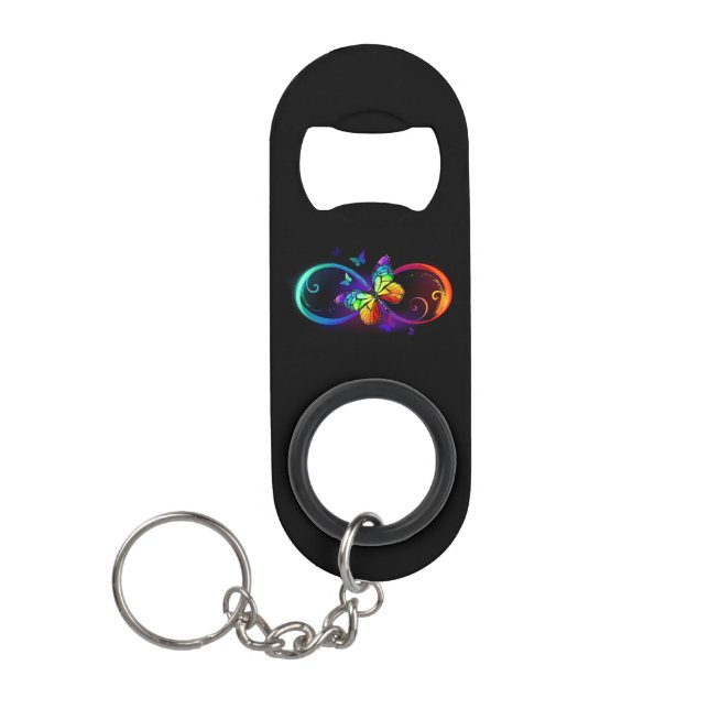 Lebhafte Unendlichkeit mit Regenbogenschmetterling Mini Flaschenöffner (Vorderseite)