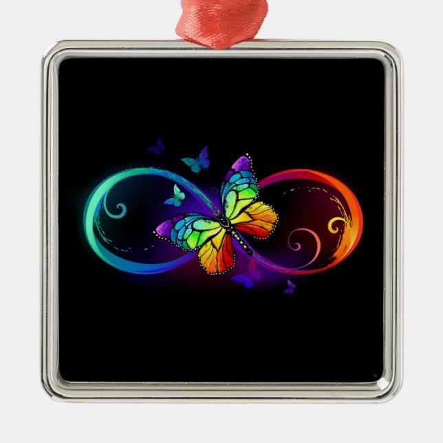 Lebhafte Unendlichkeit mit Regenbogenschmetterling Ornament Aus Metall (Vorne)