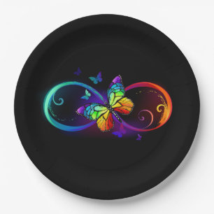 Lebhafte Unendlichkeit mit Regenbogenschmetterling Pappteller