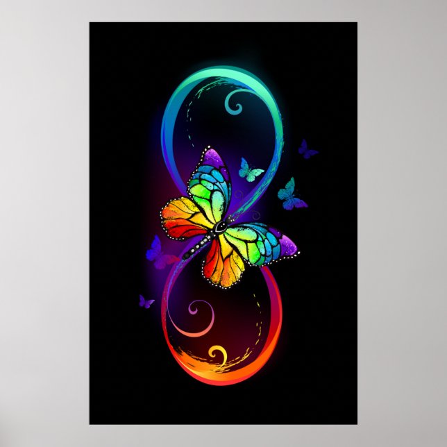 Lebhafte Unendlichkeit mit Regenbogenschmetterling Poster (Vorne)