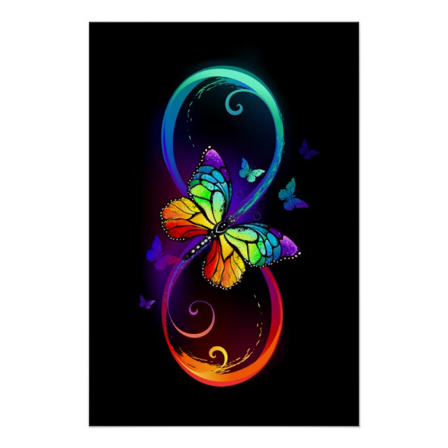 Lebhafte Unendlichkeit mit Regenbogenschmetterling Poster (Vorderseite)