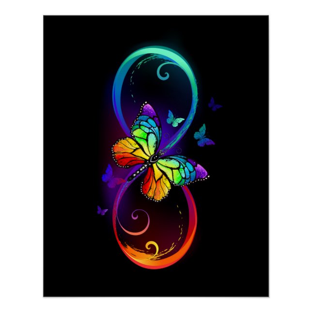 Lebhafte Unendlichkeit mit Regenbogenschmetterling Poster (Vorderseite)