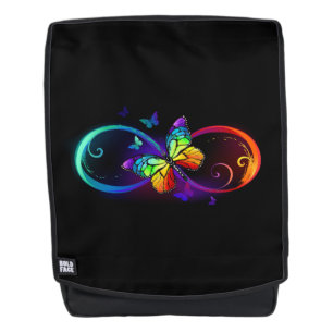 Lebhafte Unendlichkeit mit Regenbogenschmetterling Rucksack