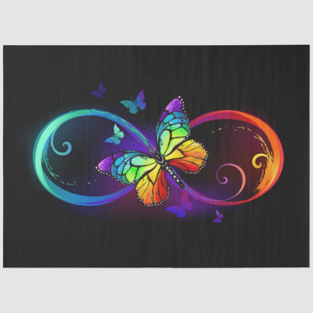 Lebhafte Unendlichkeit mit Regenbogenschmetterling Seidenpapier (Vorderseite)