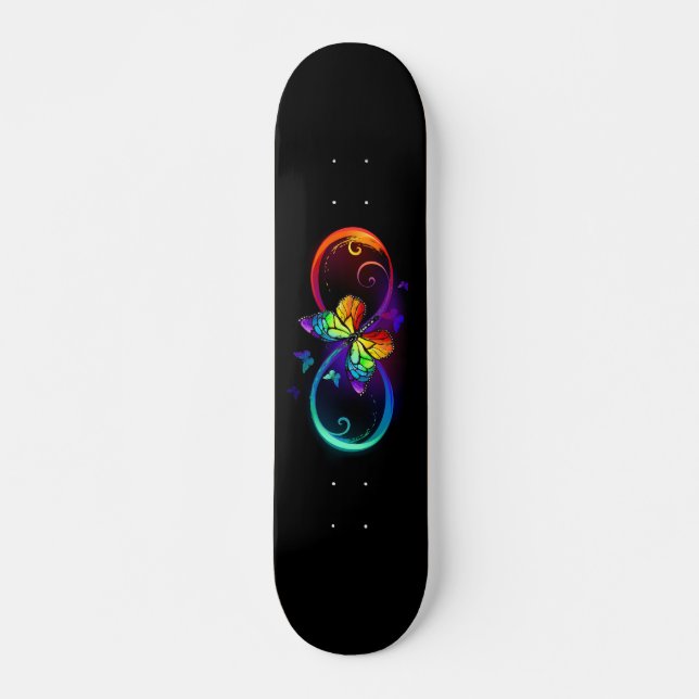 Lebhafte Unendlichkeit mit Regenbogenschmetterling Skateboard (Vorne)