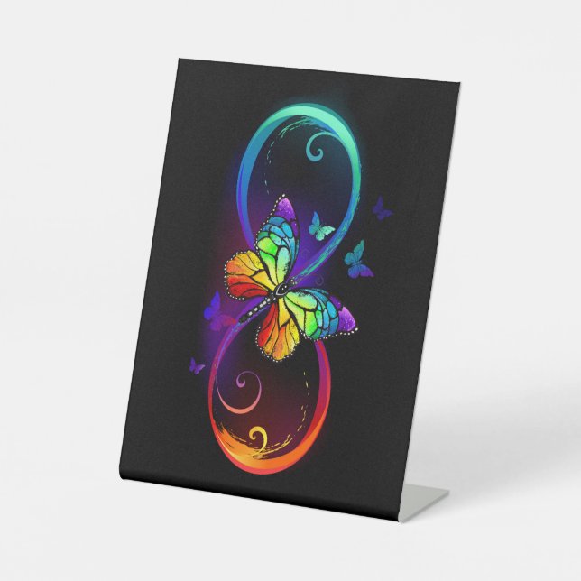 Lebhafte Unendlichkeit mit Regenbogenschmetterling Sockelschild (Vorderseite)
