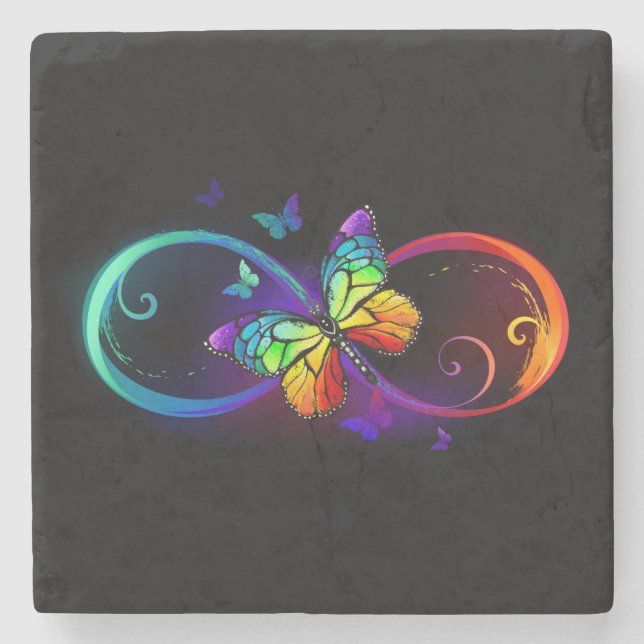 Lebhafte Unendlichkeit mit Regenbogenschmetterling Steinuntersetzer (Vorderseite)