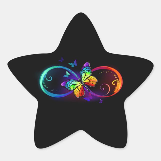 Lebhafte Unendlichkeit mit Regenbogenschmetterling Stern-Aufkleber (Vorderseite)