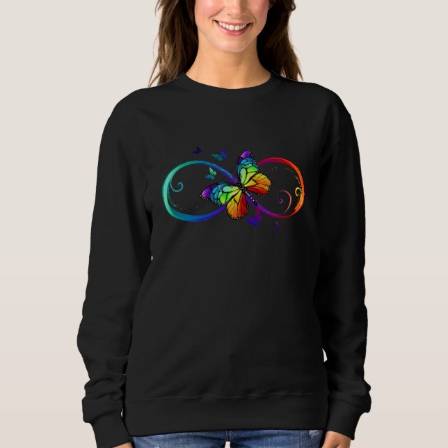 Lebhafte Unendlichkeit mit Regenbogenschmetterling Sweatshirt (Vorderseite)