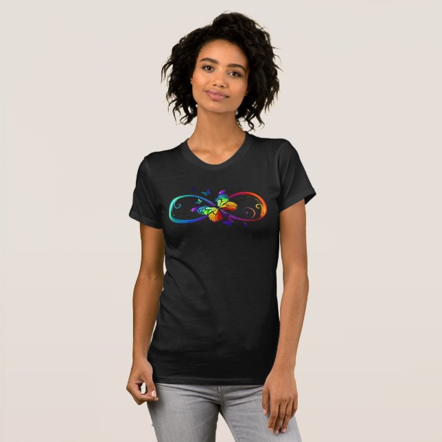 Lebhafte Unendlichkeit mit Regenbogenschmetterling T-Shirt (Vorne ganz)