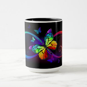 Lebhafte Unendlichkeit mit Regenbogenschmetterling Tasse