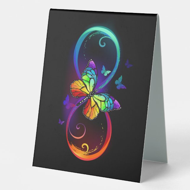 Lebhafte Unendlichkeit mit Regenbogenschmetterling Tischaufsteller (Vorderseite)