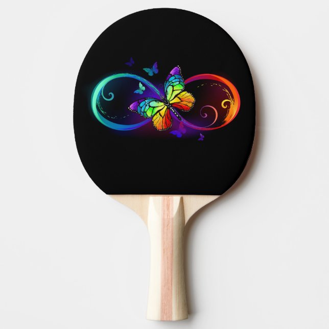 Lebhafte Unendlichkeit mit Regenbogenschmetterling Tischtennis Schläger (Vorderseite)
