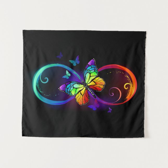 Lebhafte Unendlichkeit mit Regenbogenschmetterling Wandteppich (Vorderseite (Horizontal))