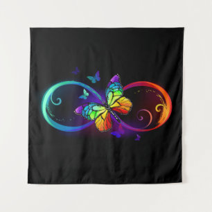 Lebhafte Unendlichkeit mit Regenbogenschmetterling Wandteppich